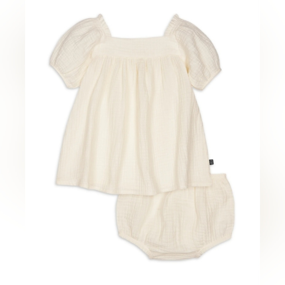 Modern Moments by Gerber Baby Girl  Puff Sleeve Cotton Dress with Diaper Cover